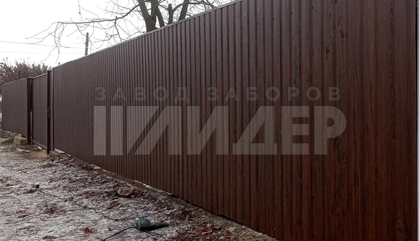 Забор с имитацией под дерево с воротами и калиткой ПН-203